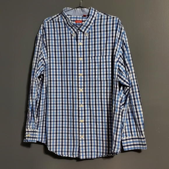 Izod Mens Shirt Size 3XL Blue White Plaid Long Sleeve Button Down - Picture 1 of 6